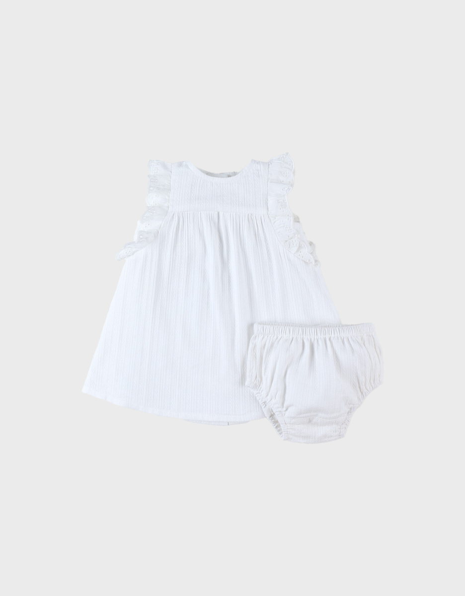 Set ceremonie jurk + luierbroekje, ecru