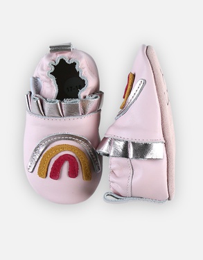 Leather slippers with rainbow, light pink
