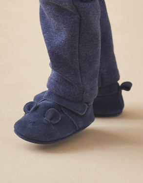 Leather slippers, navy