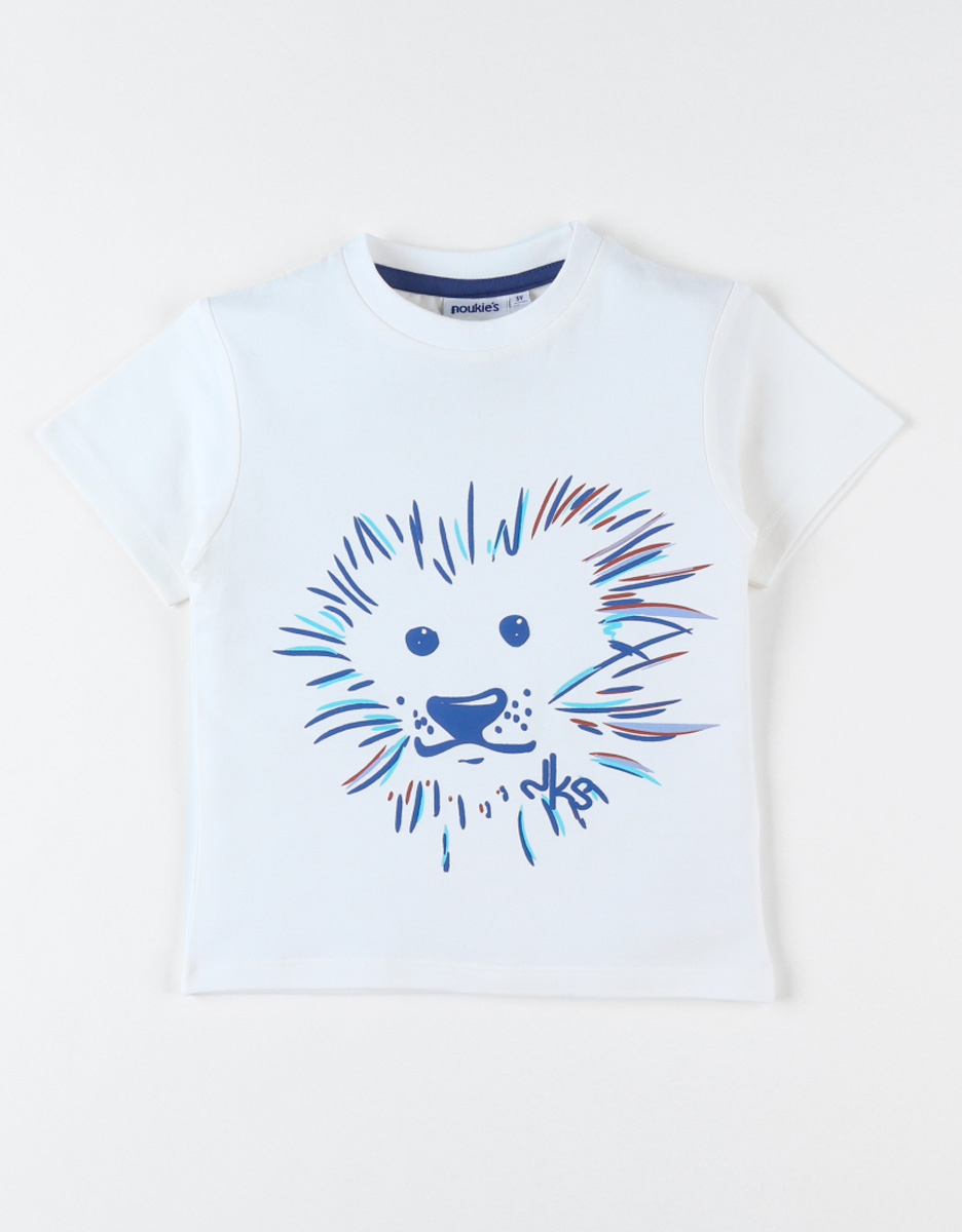 T-shirt lion à manches courtes, écru/bleu