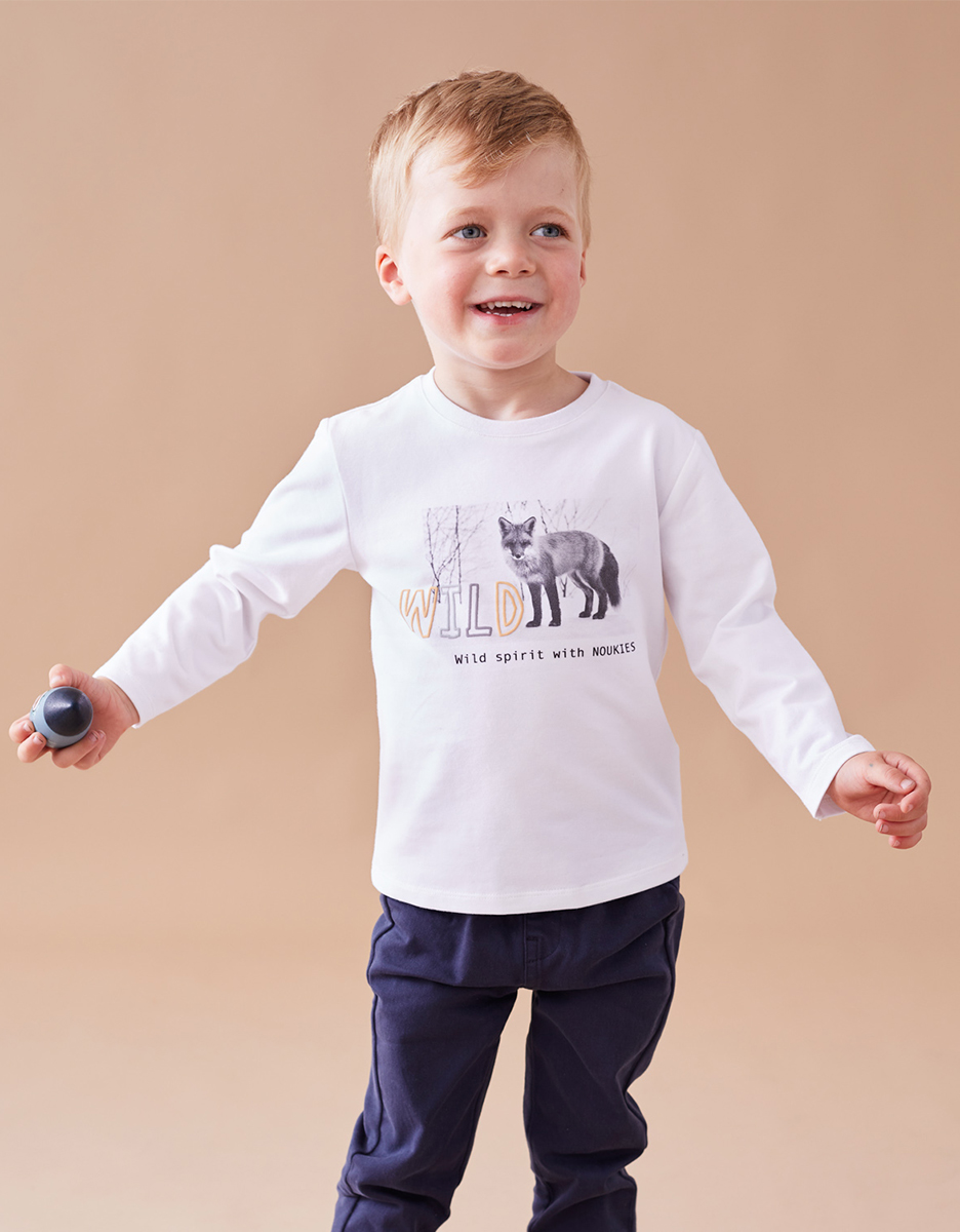 T-shirt en coton, écru et gris