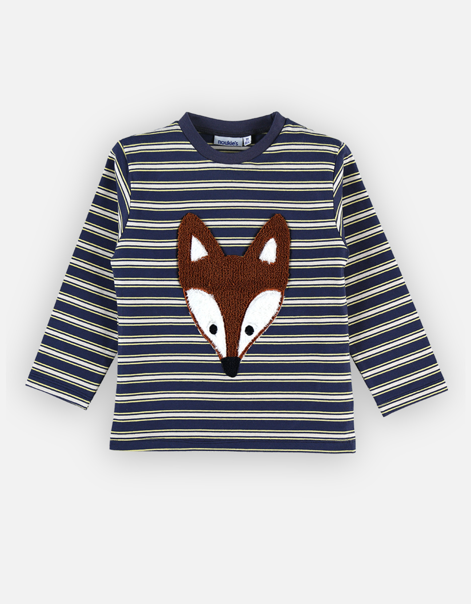 Organic cotton fox striped t-shirt, grey and camel