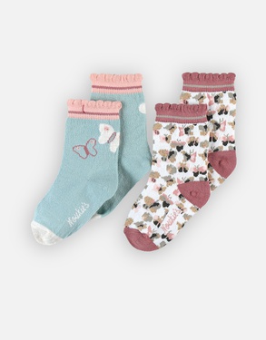 Set of 2 pairs of socks, aqua/pink