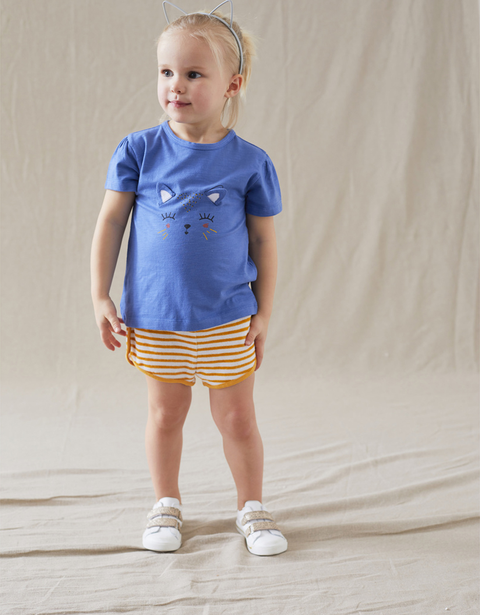 Blauw T-shirt met korte mouwen en kat