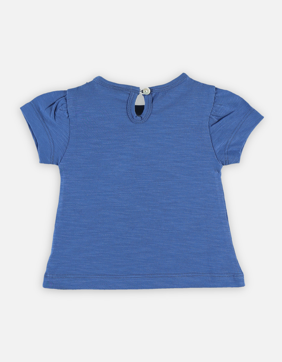 Blauw T-shirt met korte mouwen en kat