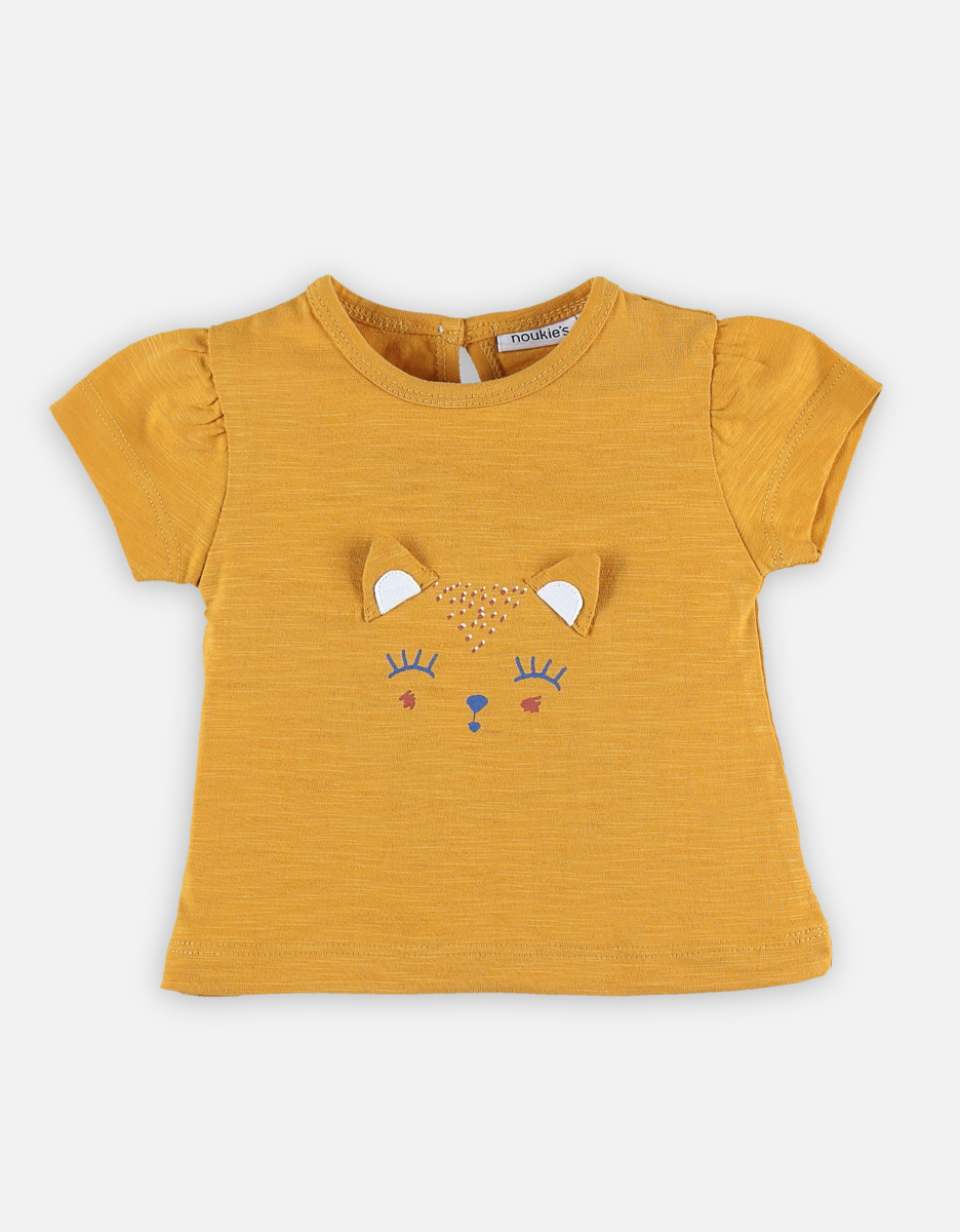 T-shirt manches courtes jaune avec chat