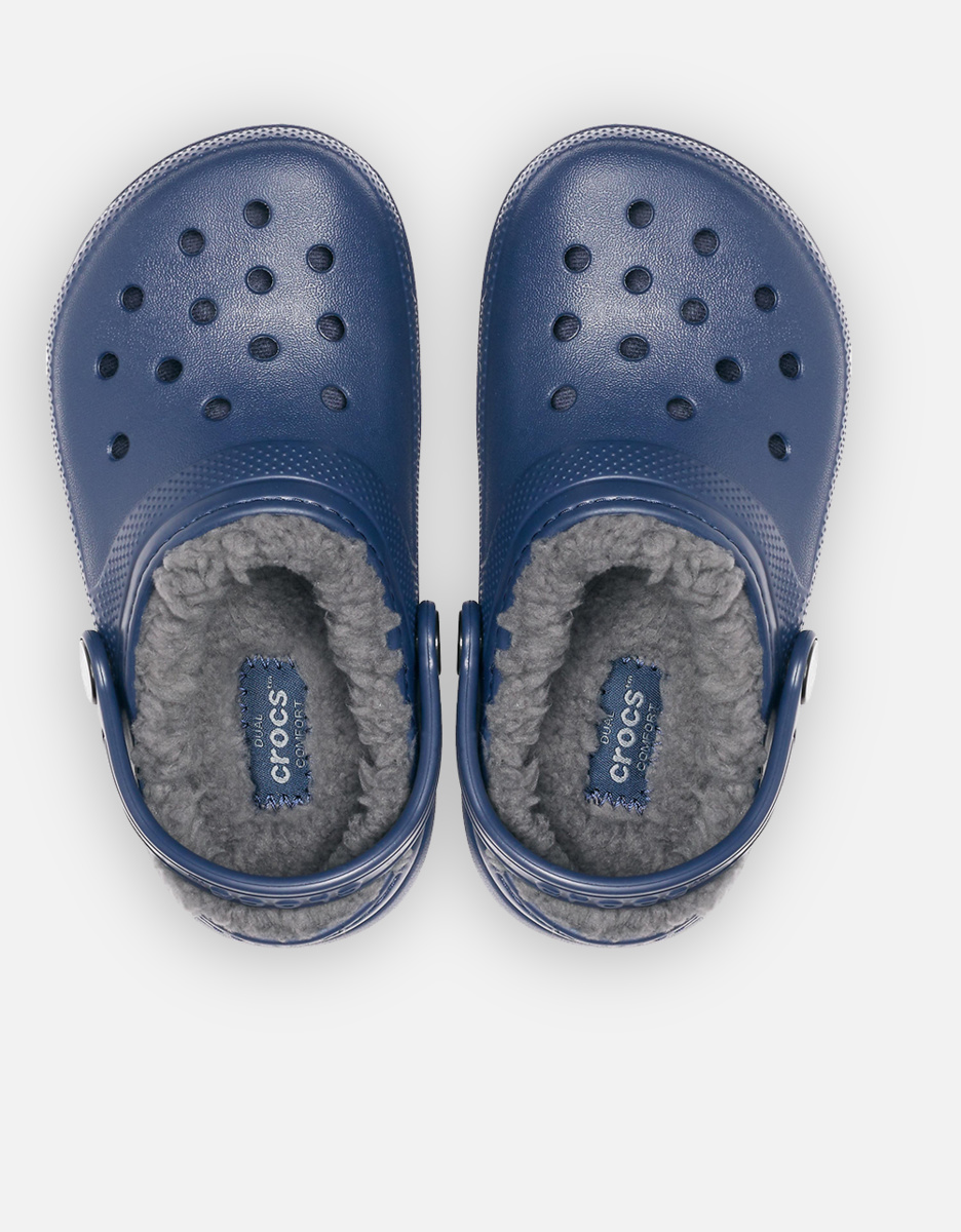 navy fuzzy crocs