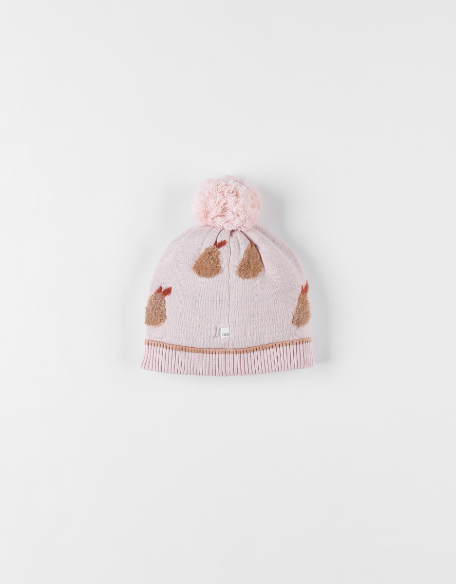 Bonnet poires en tricot, rose clair/caramel