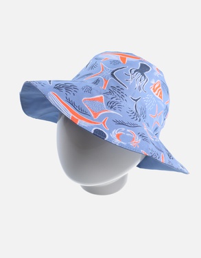 Reversible hat with prints, light blue/orange
