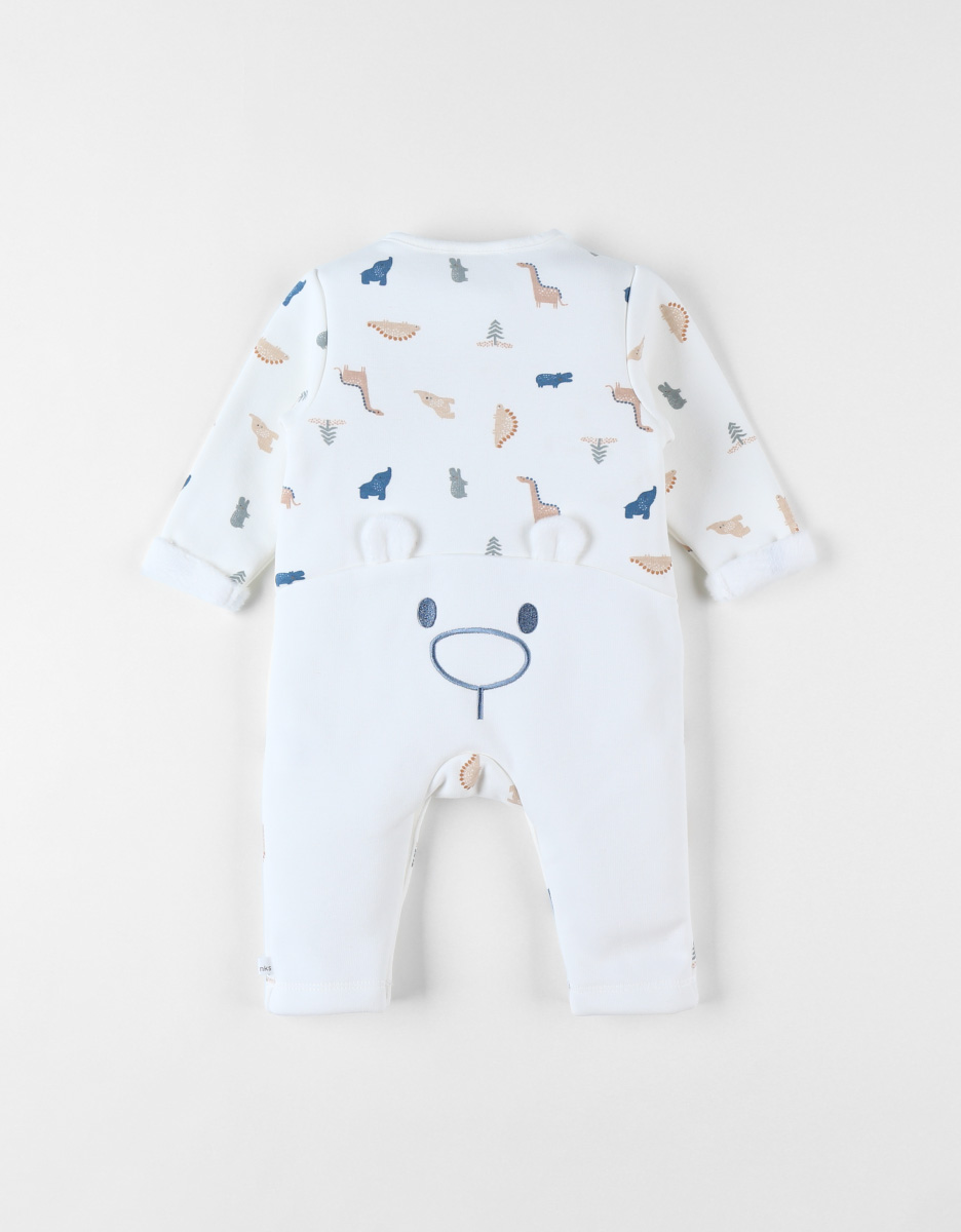 Jumpsuit with dinosaur print, ecru