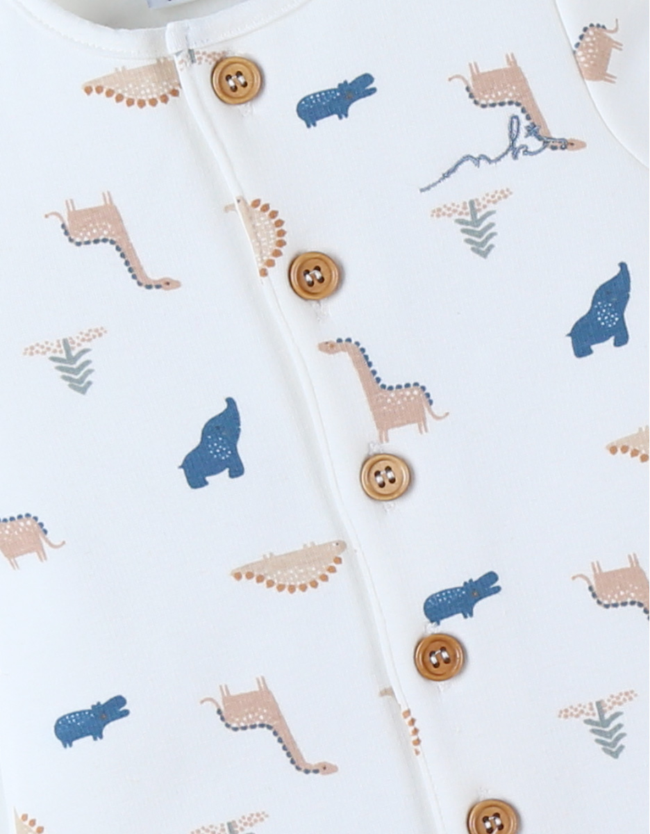 Jumpsuit with dinosaur print, ecru