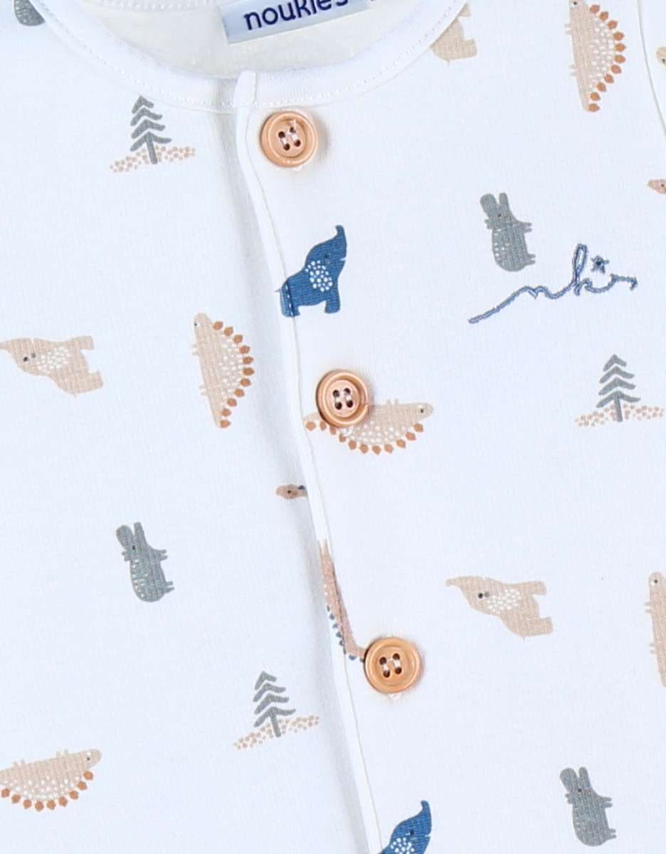 Jumpsuit with dinosaur print, ecru