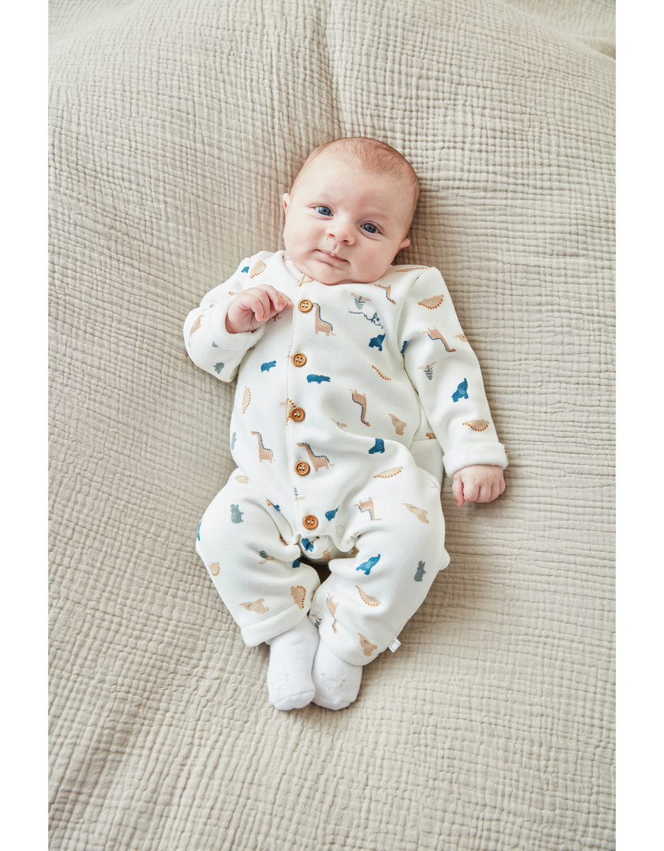 Jumpsuit with dinosaur print, ecru