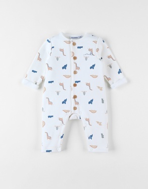 Jumpsuit with dinosaur print, ecru