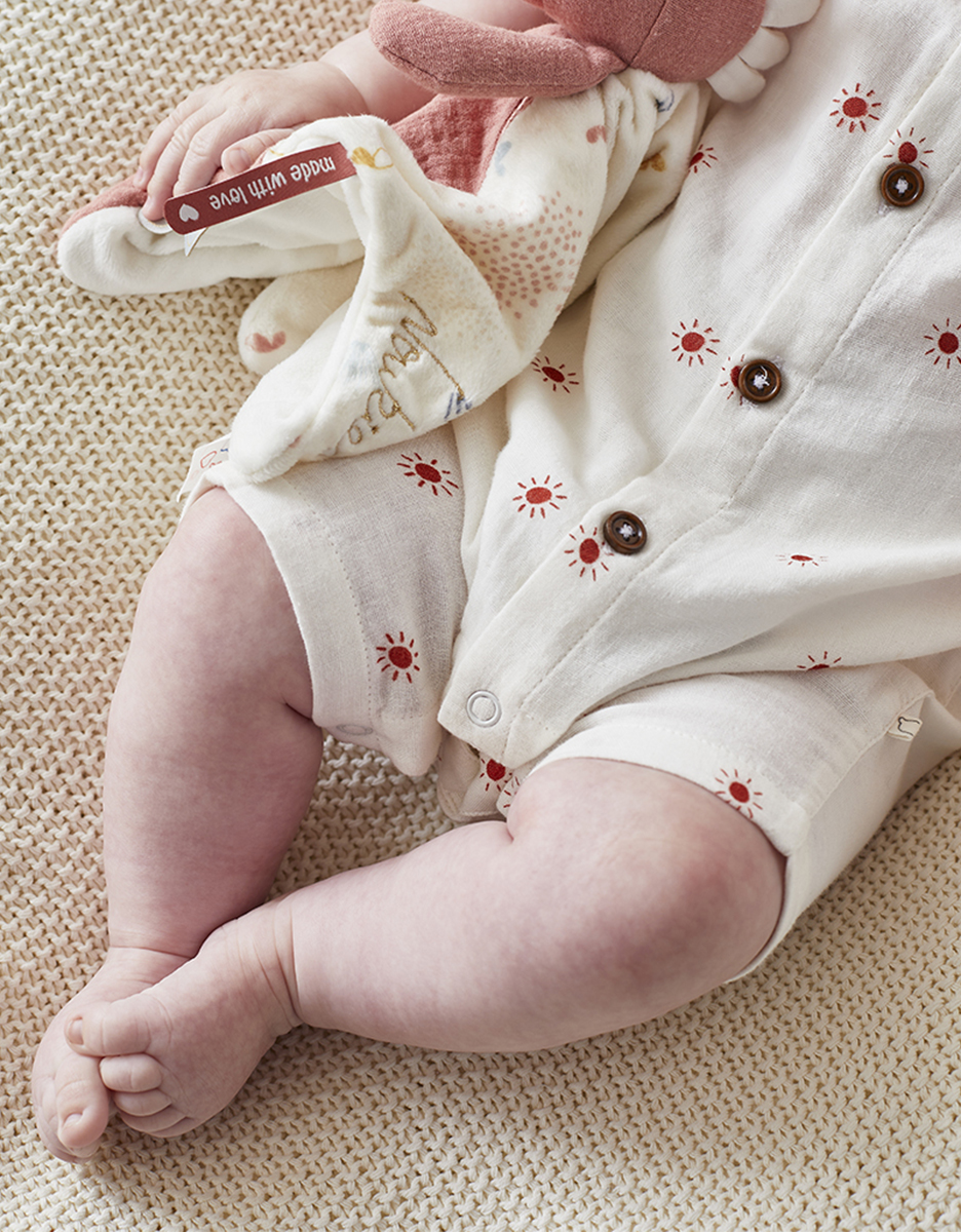 Romper with sun print, off-white/red