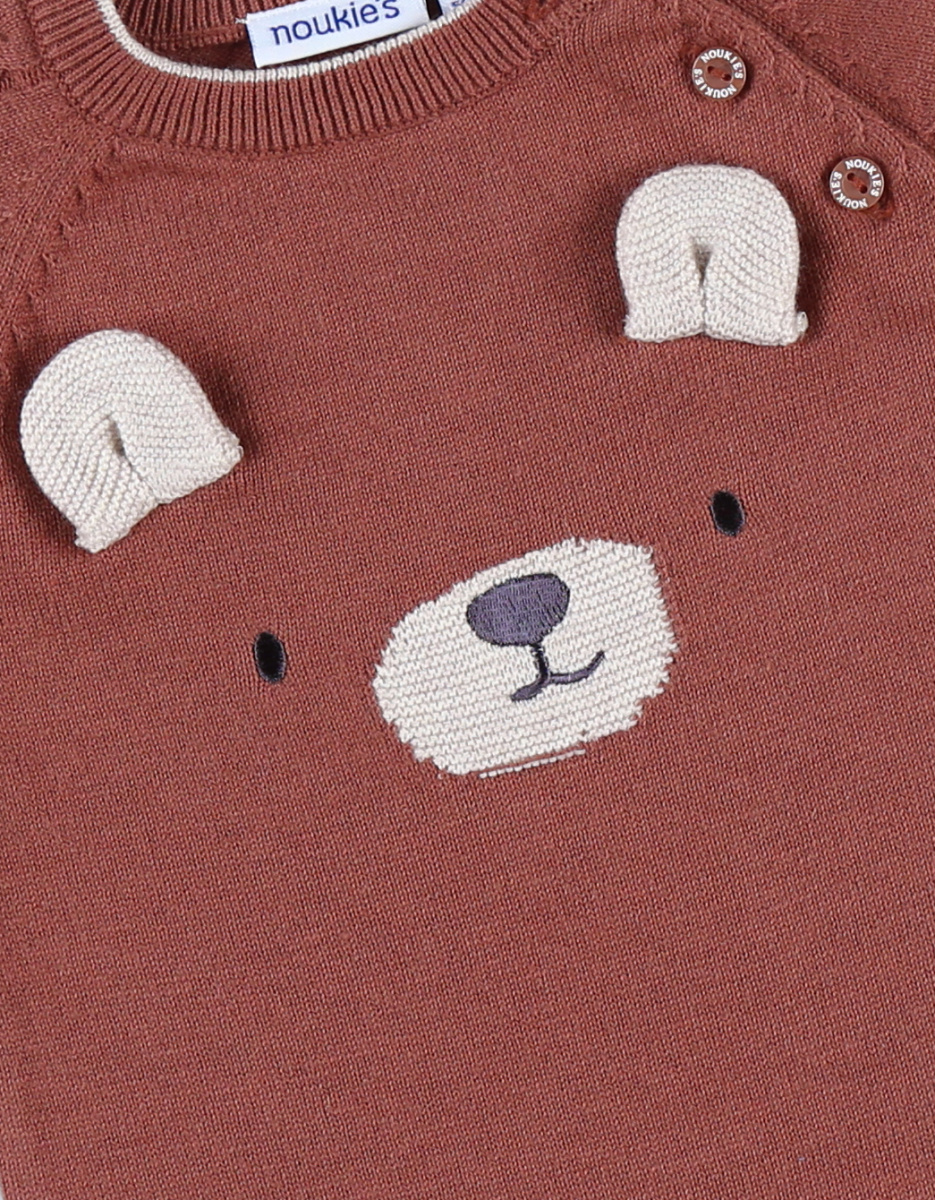 Knitted jumpsuit with bear, caramel