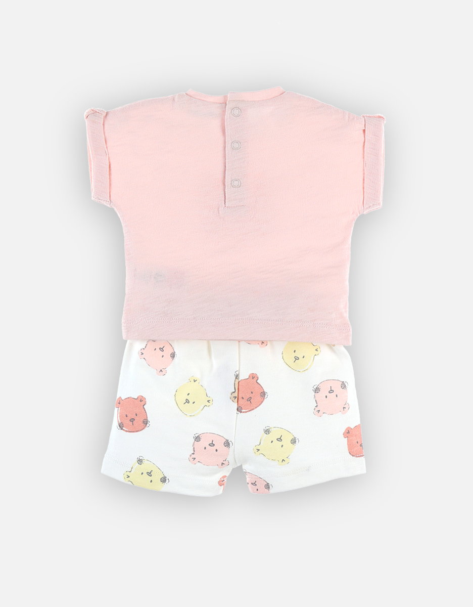 Organic cotton t-shirt + shorts set, terry pink