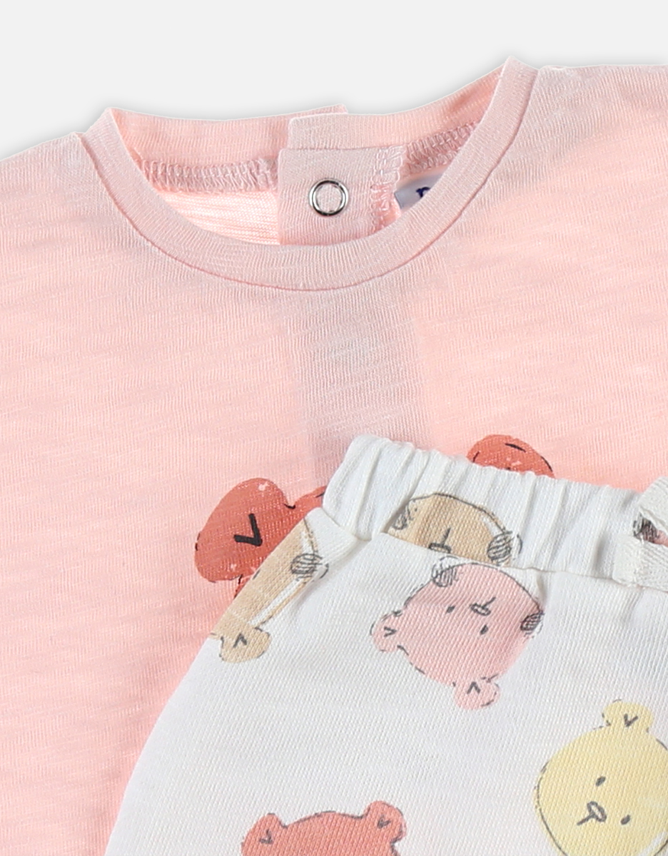 Organic cotton t-shirt + shorts set, terry pink