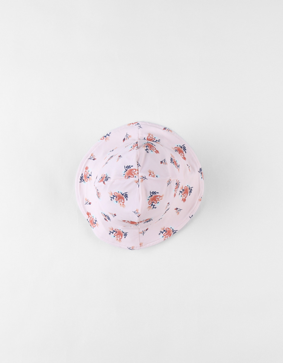 Reversible hat with floral prints, light pink/terracotta