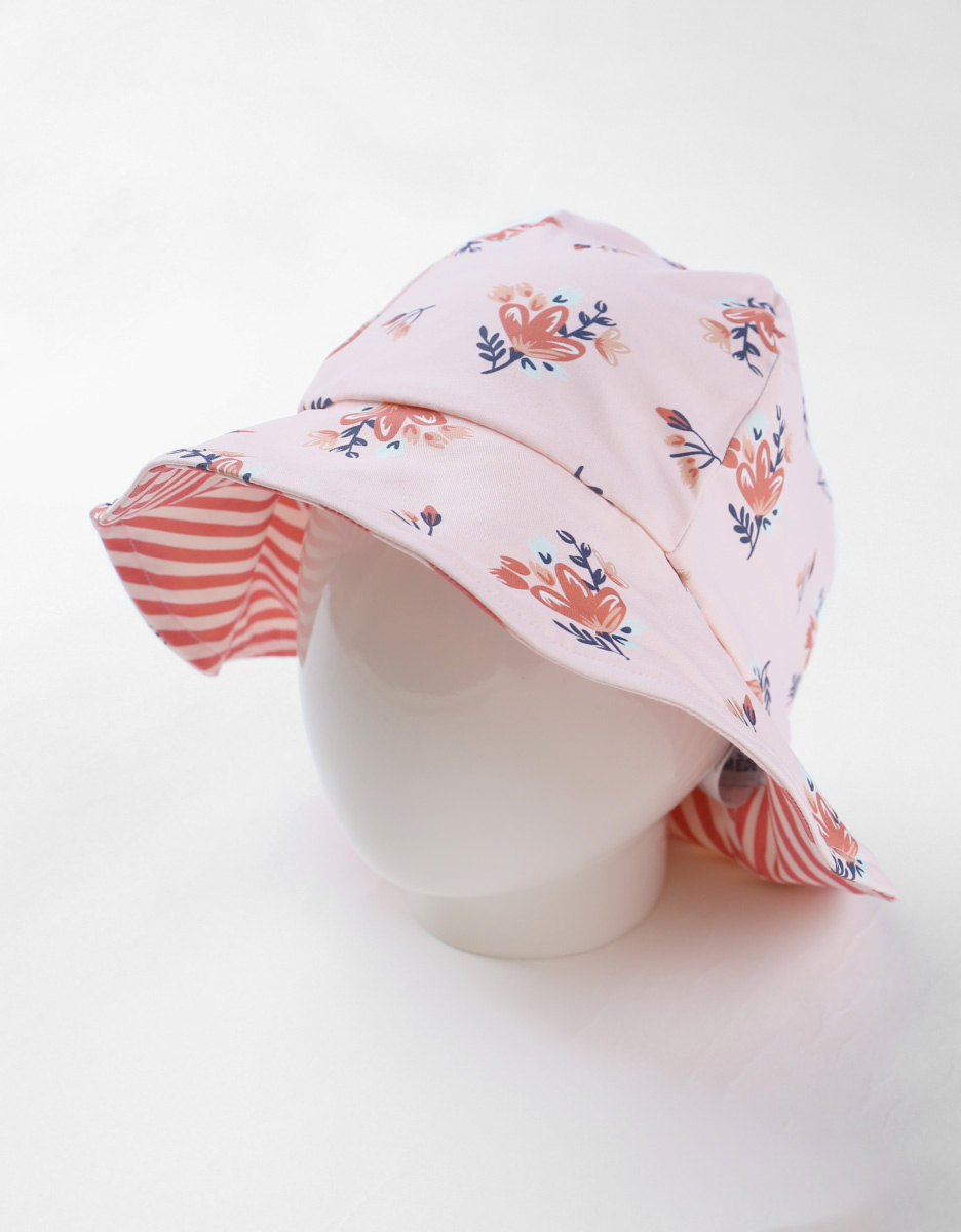 Omkeerbare hoed met bloemenprints, lichte roze/terracotta