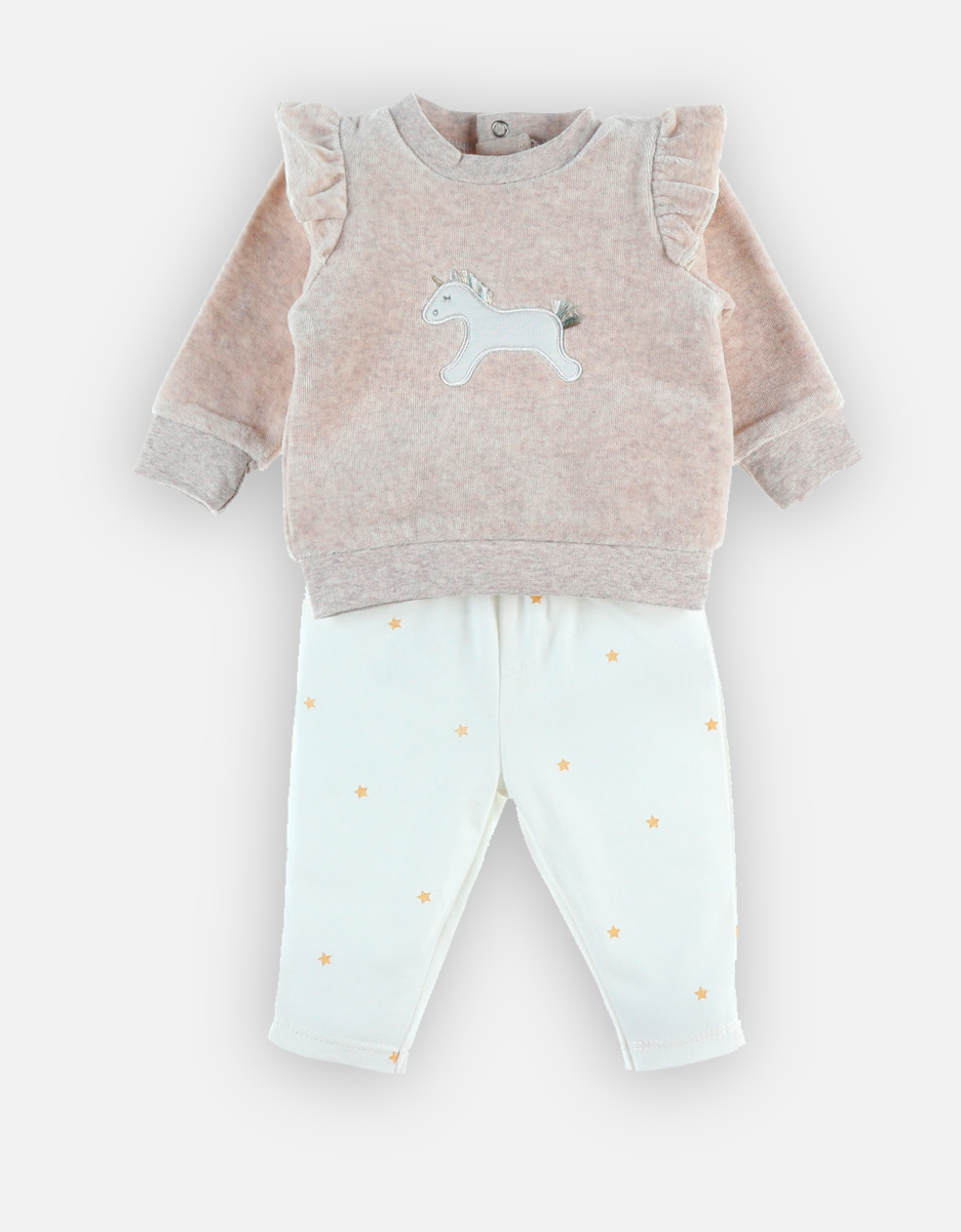 Set pull + jogging, beige/blanc