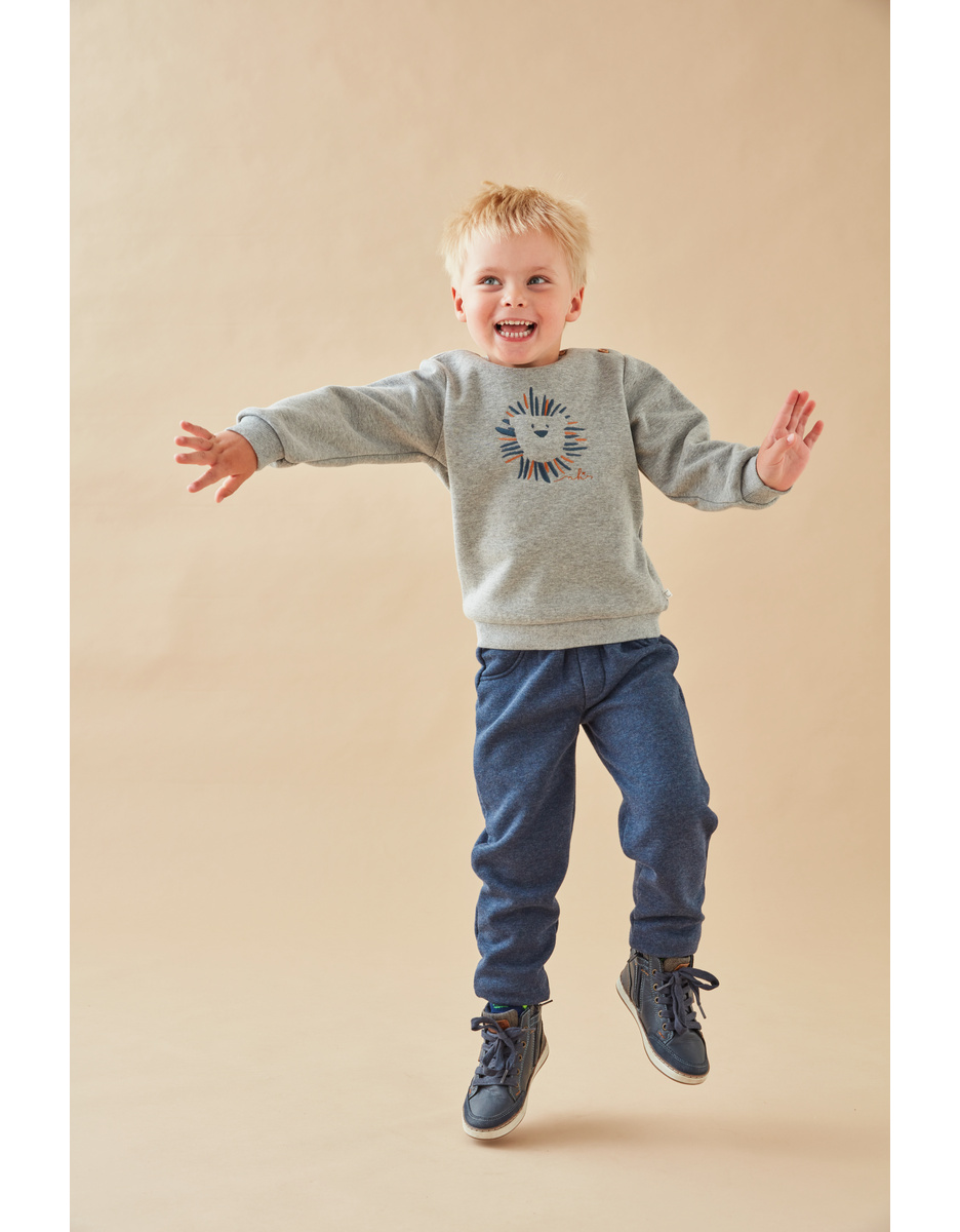 Set with sweater with embroidered lion + sweatpants, mottled grey/mottled marine blue