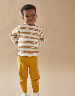 Striped sweatshirt + jogger pants set, mustard/off-white/aqua