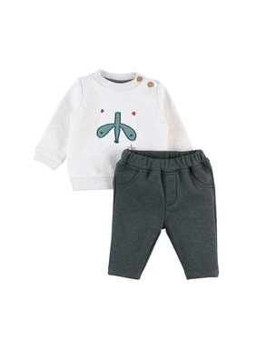 Set with sweater + sweatpants with fox, mottled beige/forest green