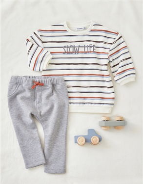Set striped sweatshirt + jogger pants, off-white/grey