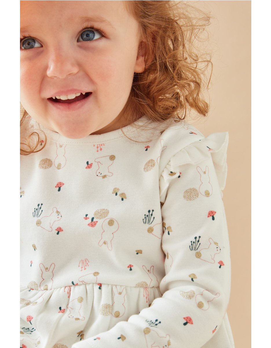 Jurkje met konijntjes uit sweatoloudoux, ecru