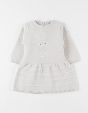 Knitted dress with rabbit, mottled beige