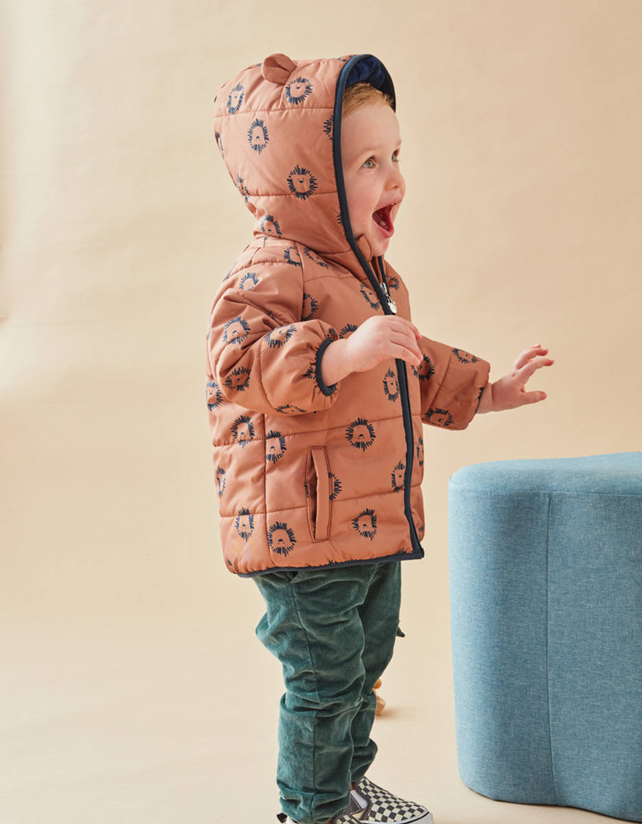 Veste déperlante lion doublée de Groloudoux, caramel/bleu marine