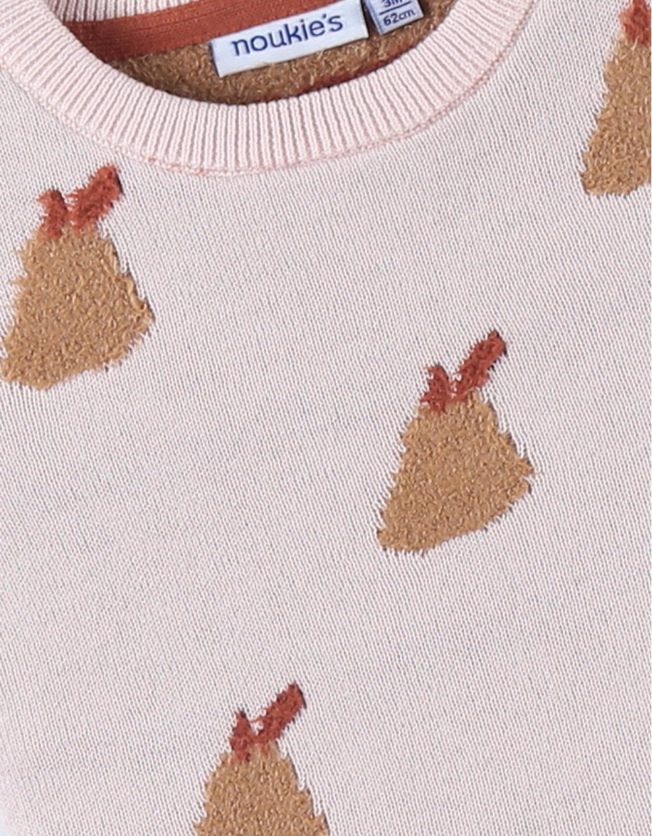 Pale pink jumper with caramel-coloured pears