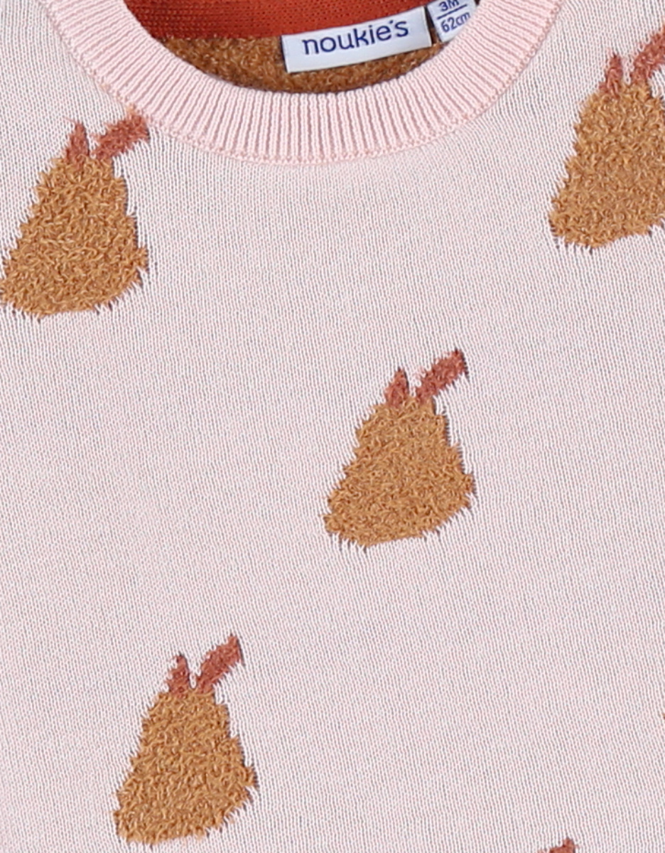Pale pink jumper with caramel-coloured pears