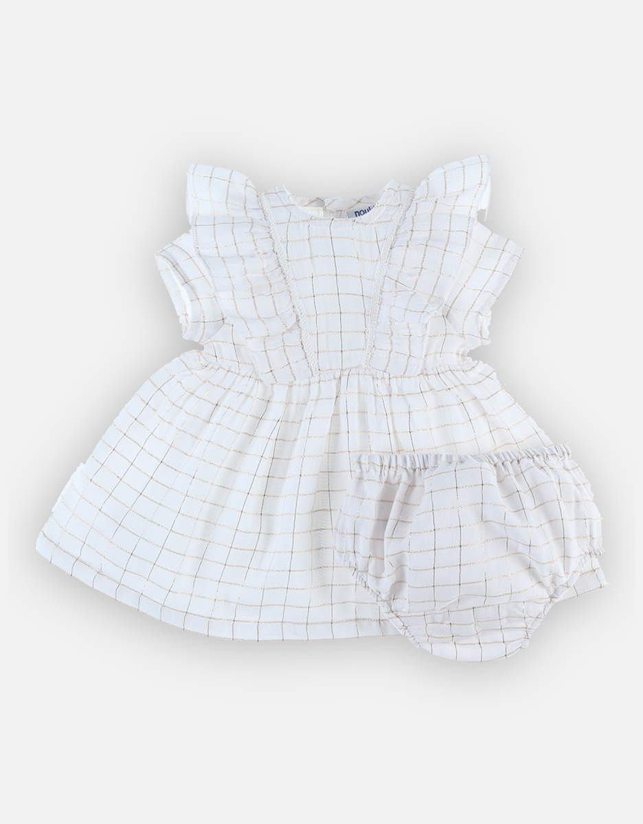 Set robe + bloomer à carreaux, blanc lurex