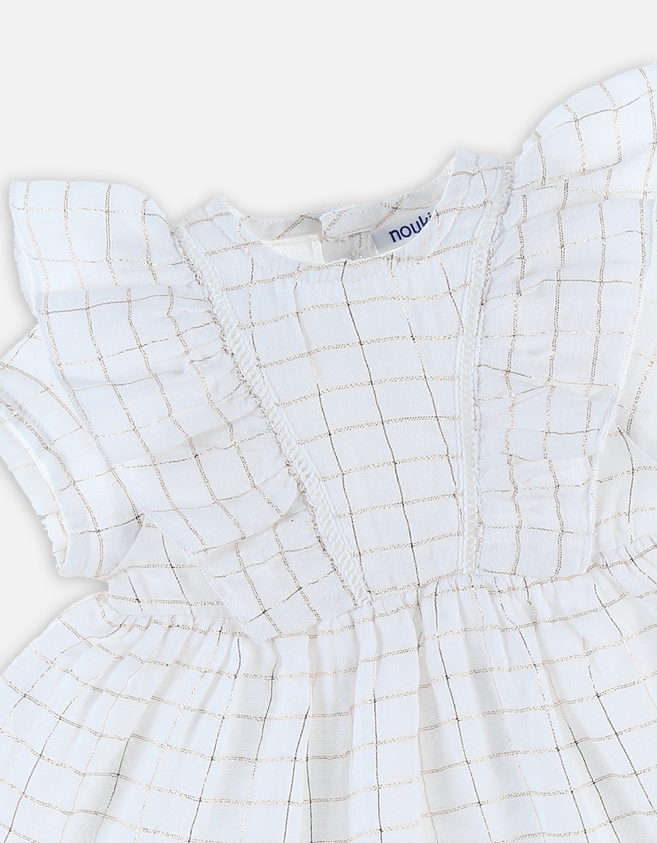 Set robe + bloomer à carreaux, blanc lurex