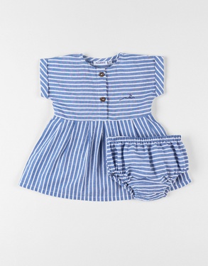 Striped dress + bloomer set, blue/off-white