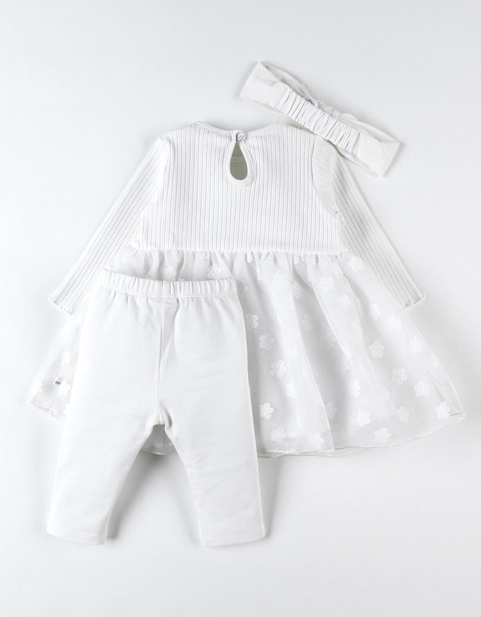 Jurk + legging + hoofdband ceremonie set, ecru