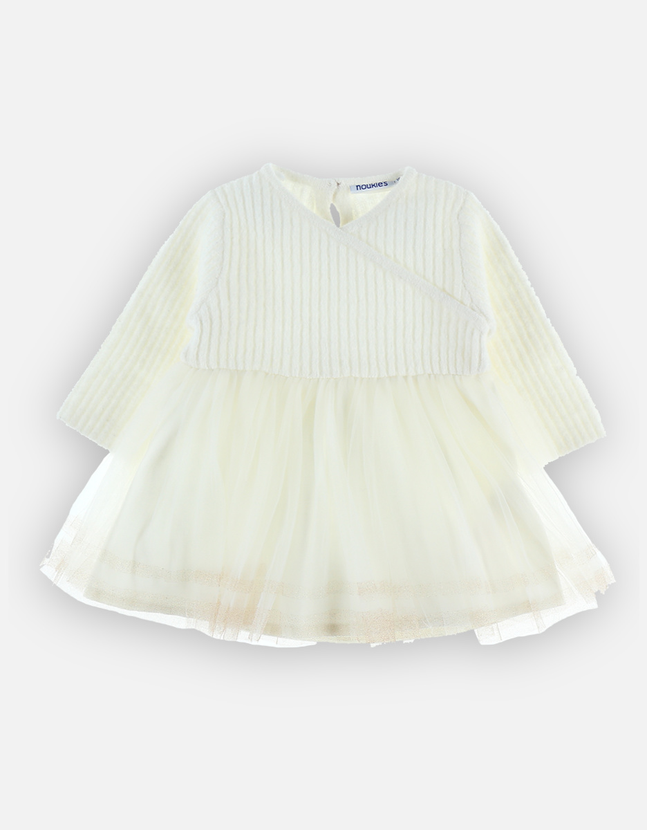 Robe en tricot et tulle, écru