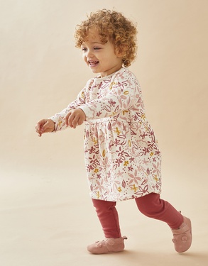 Set floral dress + leggings, beige/pink
