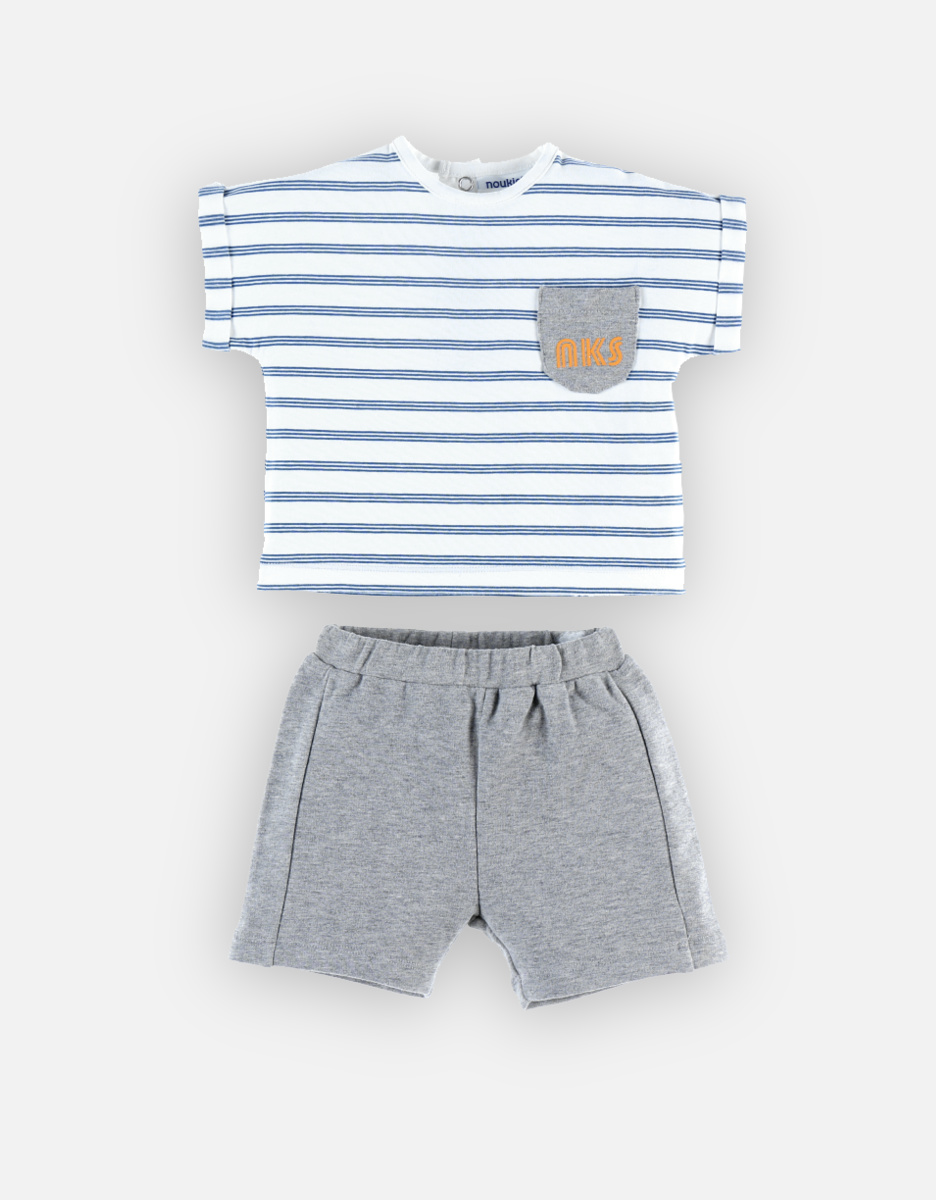 Katoenen t-shirt + short set, ecru/grijs
