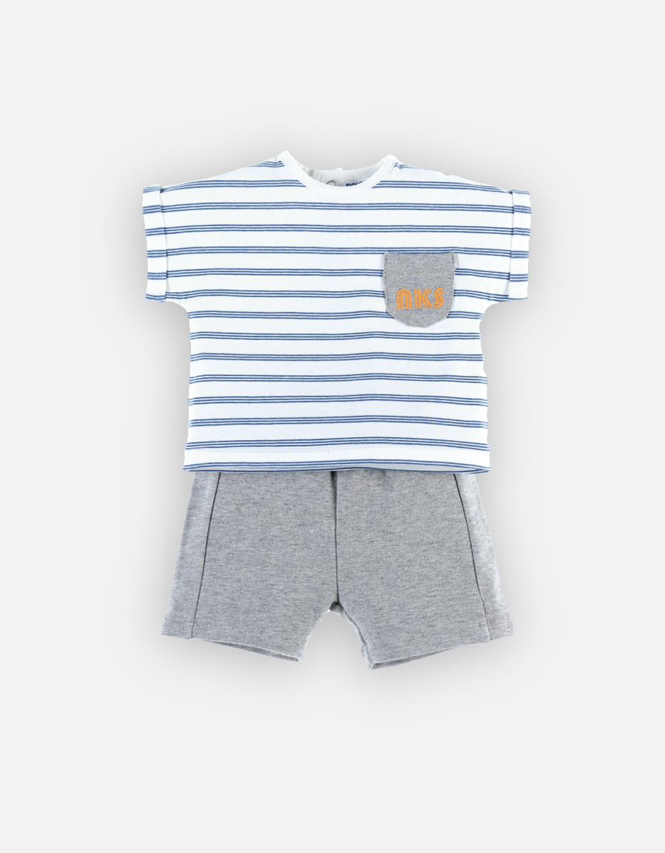 Katoenen t-shirt + short set, ecru/grijs