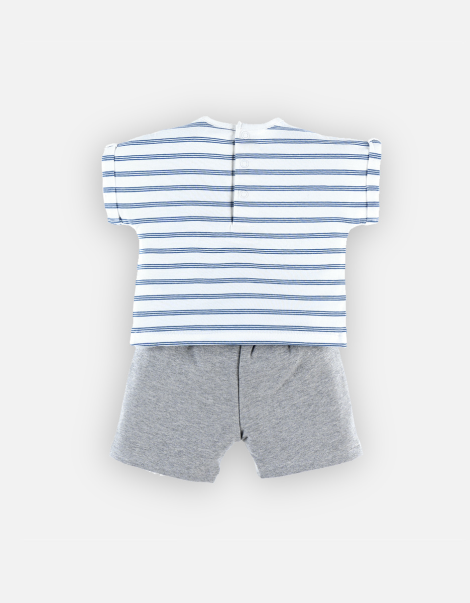 Katoenen t-shirt + short set, ecru/grijs