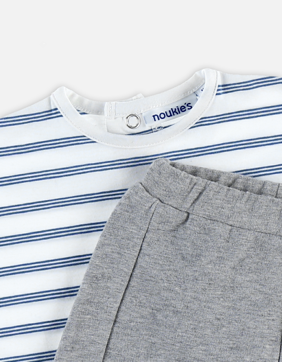 Katoenen t-shirt + short set, ecru/grijs