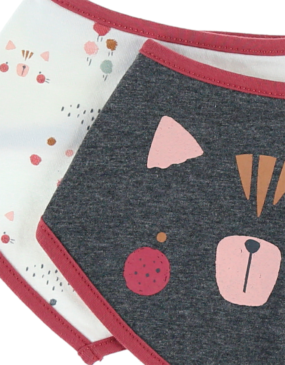 Set of 2 cotton bandanna bibs, grey and off-white/pink