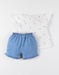 Denim short + bloes met zonneprint set, ecru/blauw
