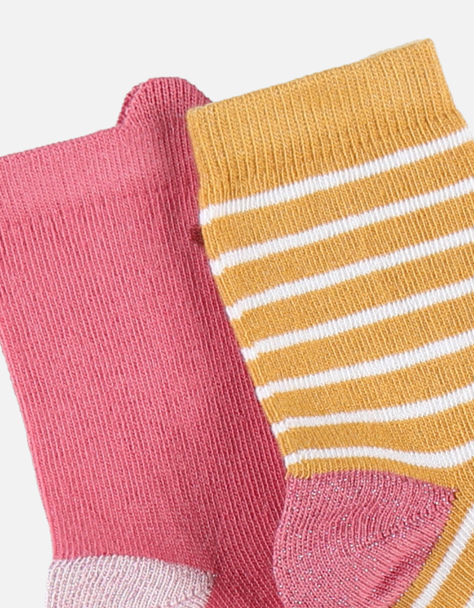 Set de 2 paires de chaussettes, rose/jaune
