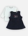 Jersey denim pinafore and off-white t-shirt set