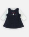 Jersey denim pinafore and off-white t-shirt set