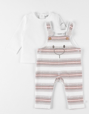 Set with striped dungarees, beige/speculoos